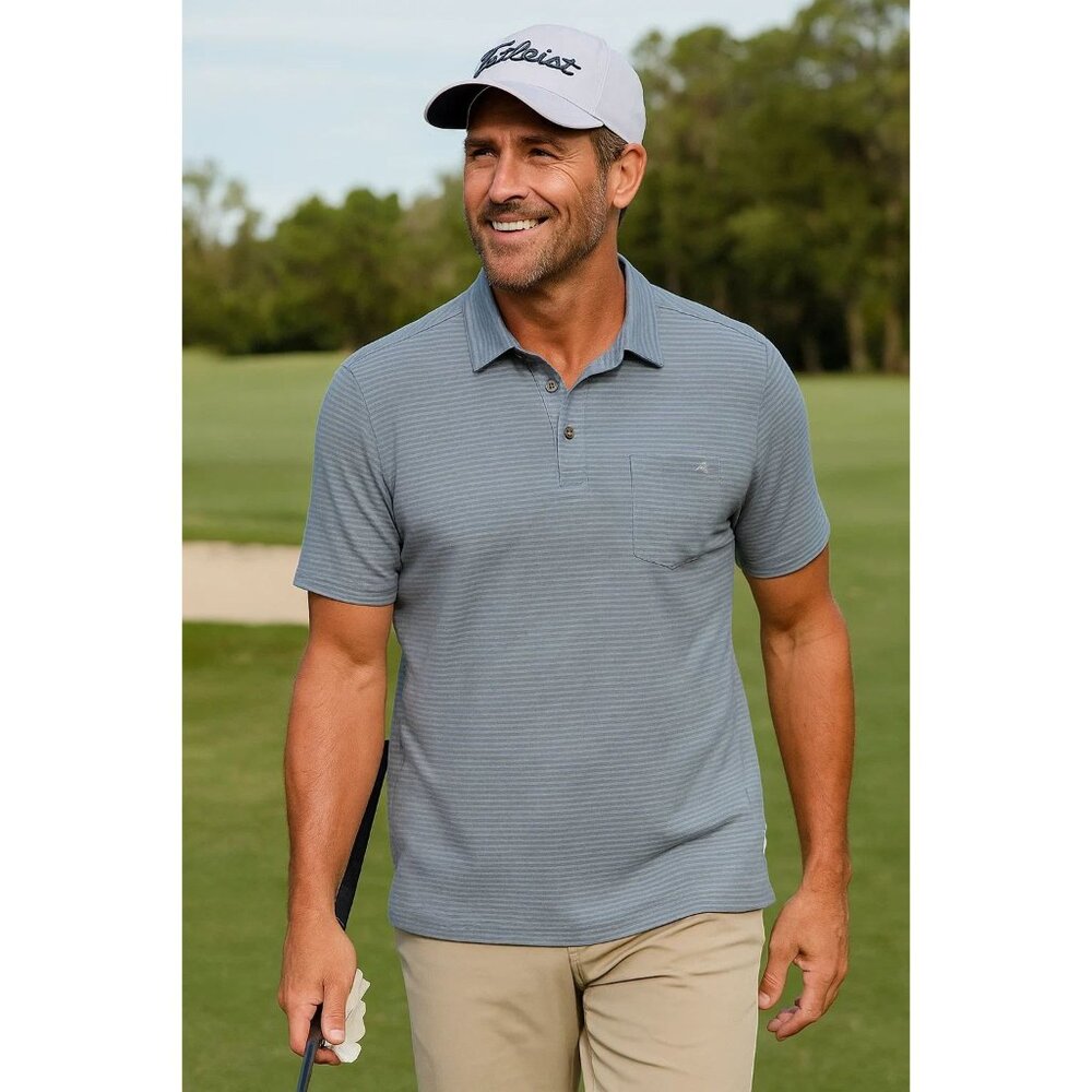 Tommy Bahama XL Island Zone Pima Cotton Gray/White Stripe POLO